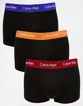 Calvin Klein 3 Pack Black Trunks Cotton Stretch Low Rise