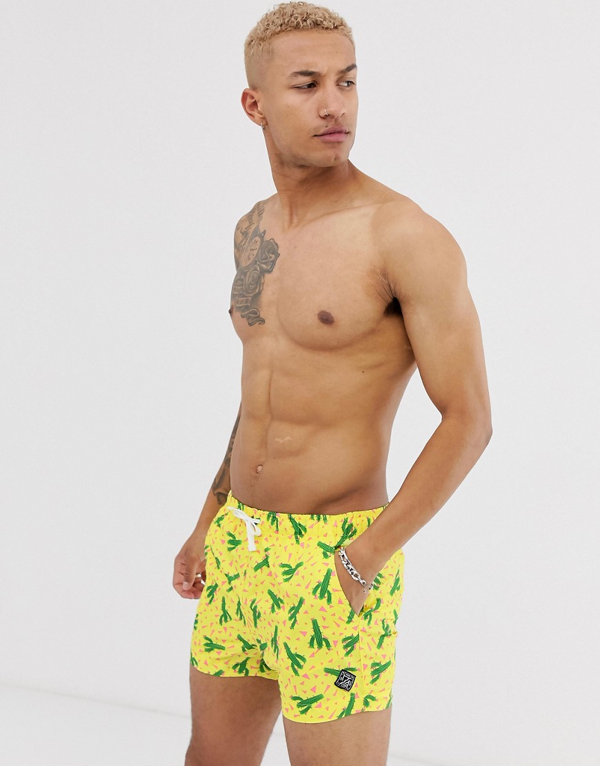 Bershka swim shorts in yellow cactus