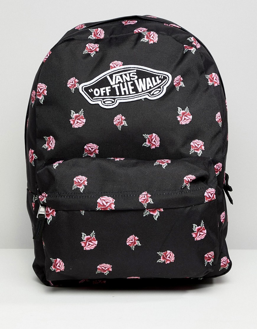 Vans Black Floral Print Realm Backpack - Black rose