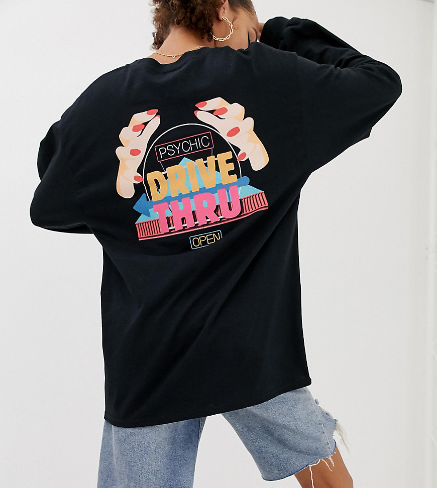 Crooked Tongues oversized long sleeve t-shirt in black with drive thru print