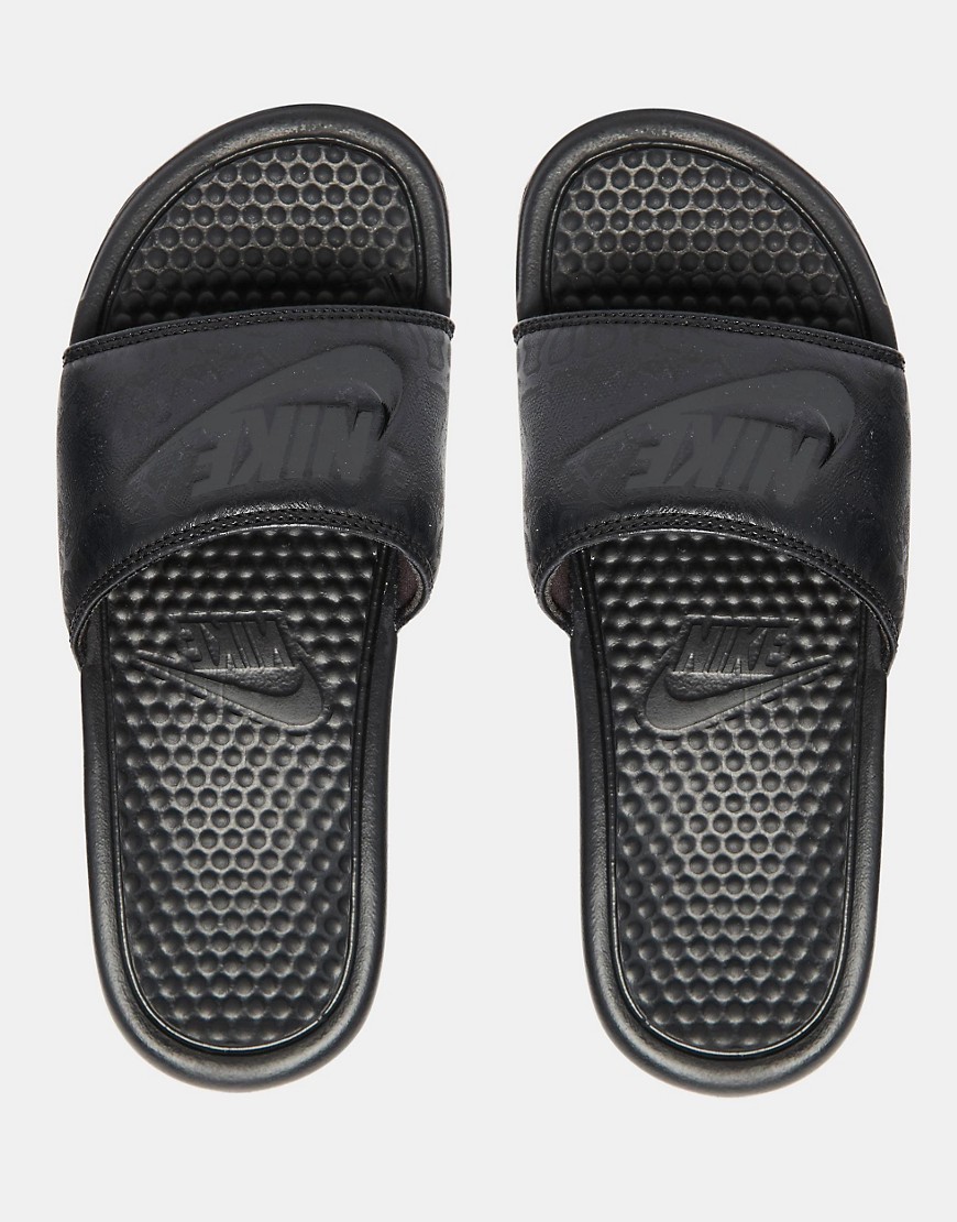 Nike | Nike Benassi Just Do it Black Slider Sandals at ASOS