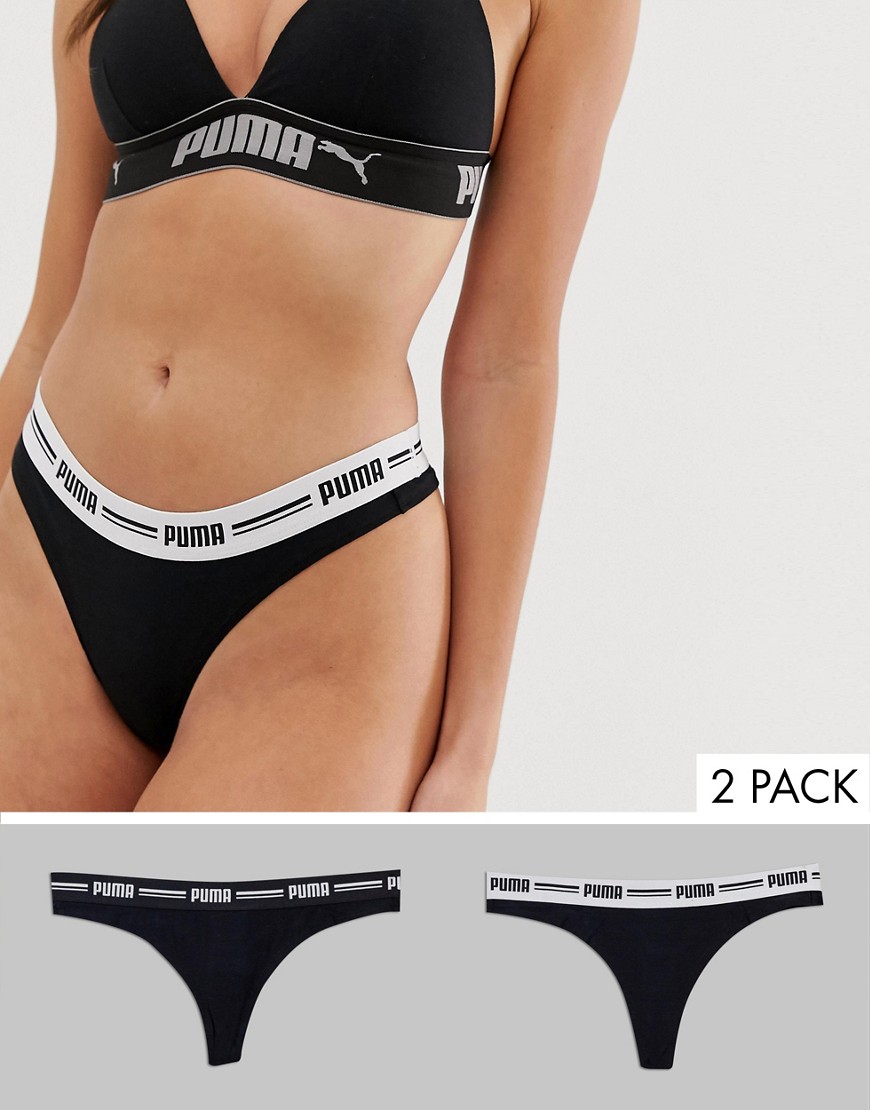 Puma iconic string 2 pack thong in black