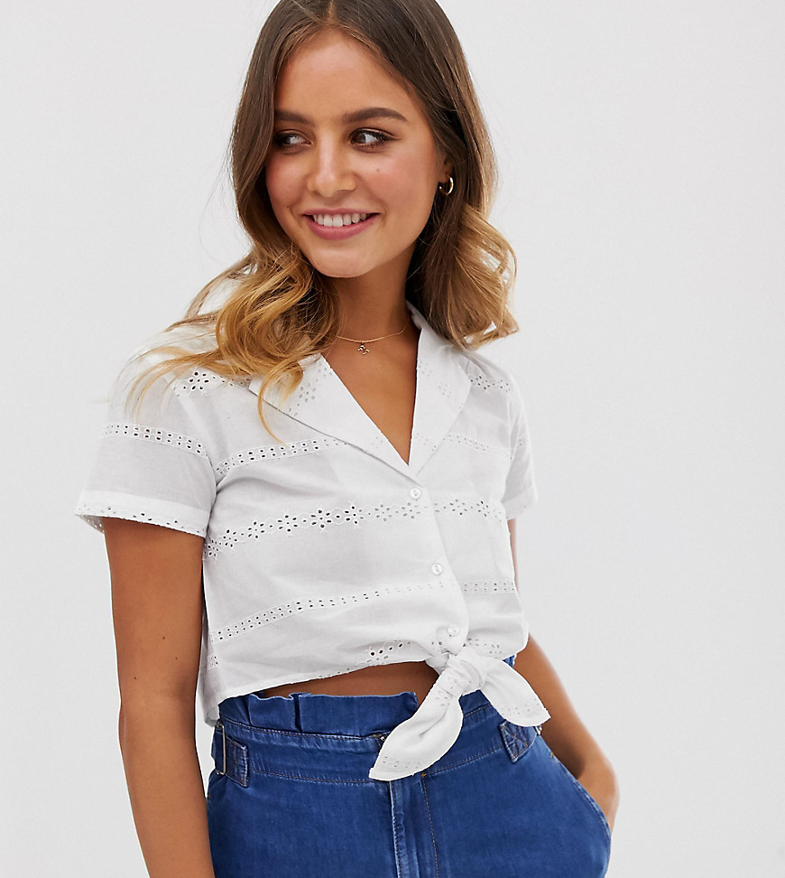 Wednesday's Girl crop blouse with tie front in broderie