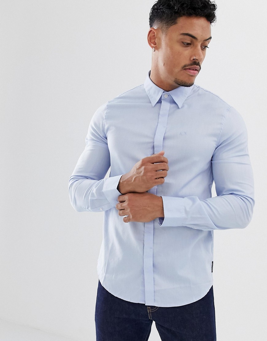 Armani Exchange slim fit logo cotton shirt in blue