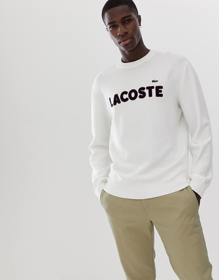 Lacoste large logo knitted jumper in white