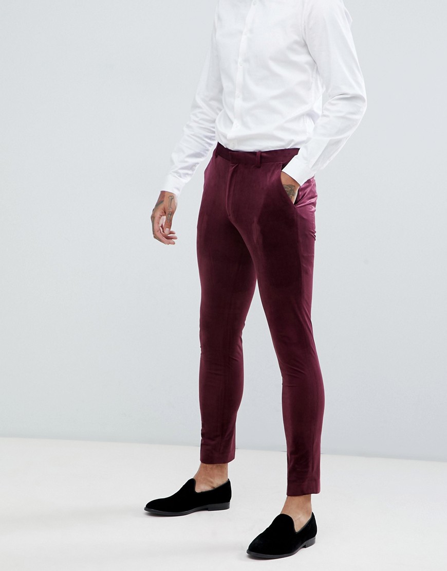 ASOS DESIGN super skinny prom suit trousers in burgundy velvet