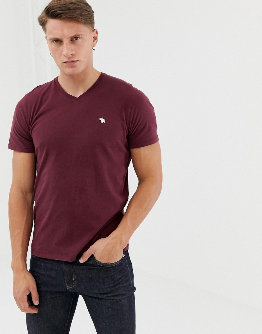 Abercrombie & Fitch new icon logo v-neck t-shirt in burgundy