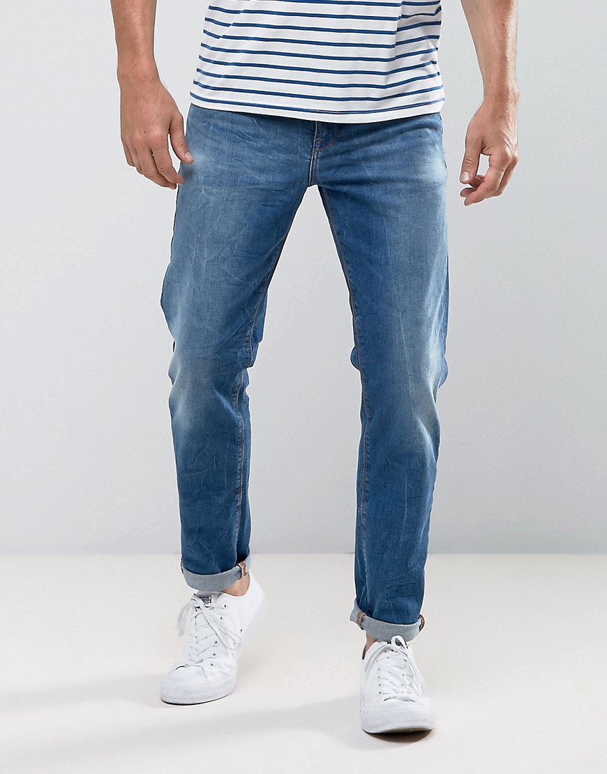Asos Design Asos Stretch Slim Jeans In 12.5oz Mid Wash Blue - Blue
