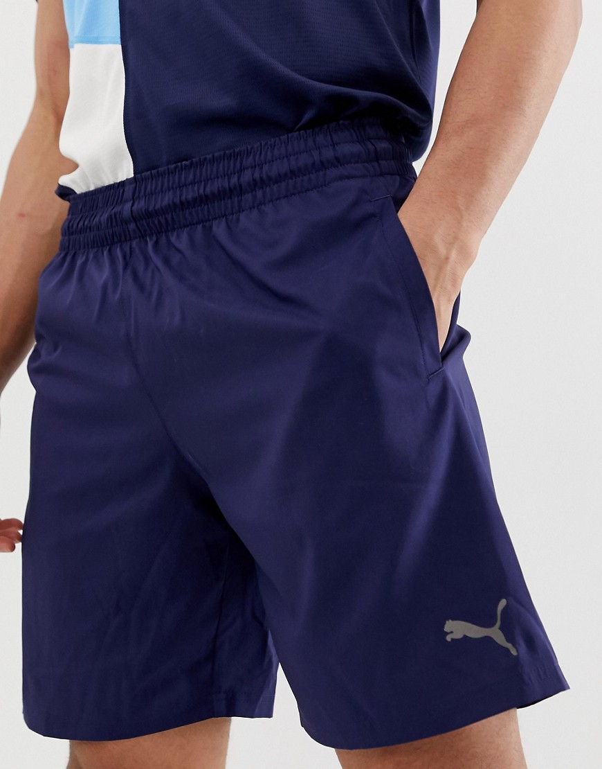 Puma training logo woven 9 inch shorts in blue
