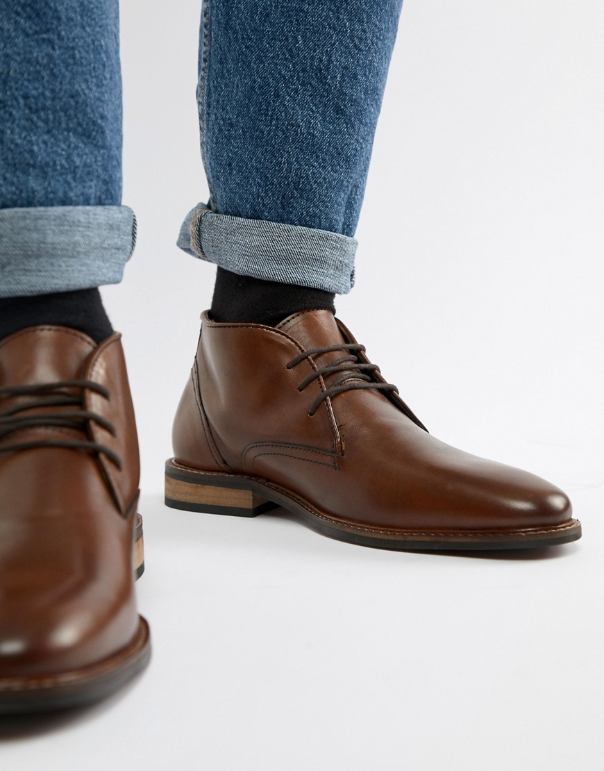 Dune Lace Up Boots In Brown Leather