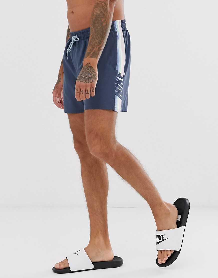 Nike super short swim shorts with retro stripe in blue