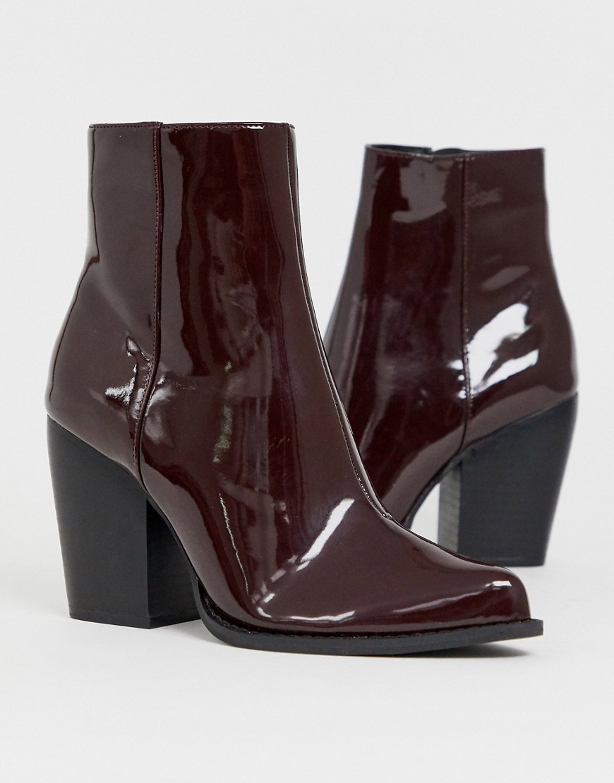 Asos Design Robin Heeled Ankle Boots In Burgundy Patent-red