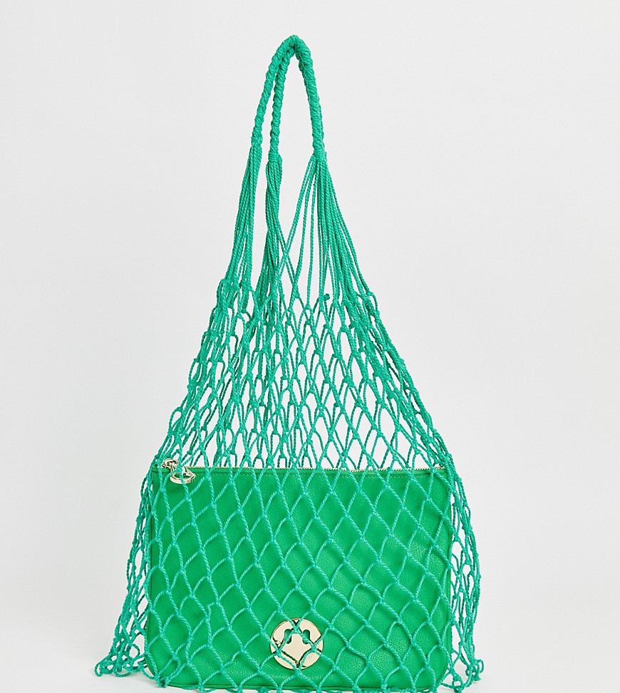 Hill and Friends Happy string shopper with leather pouch in green