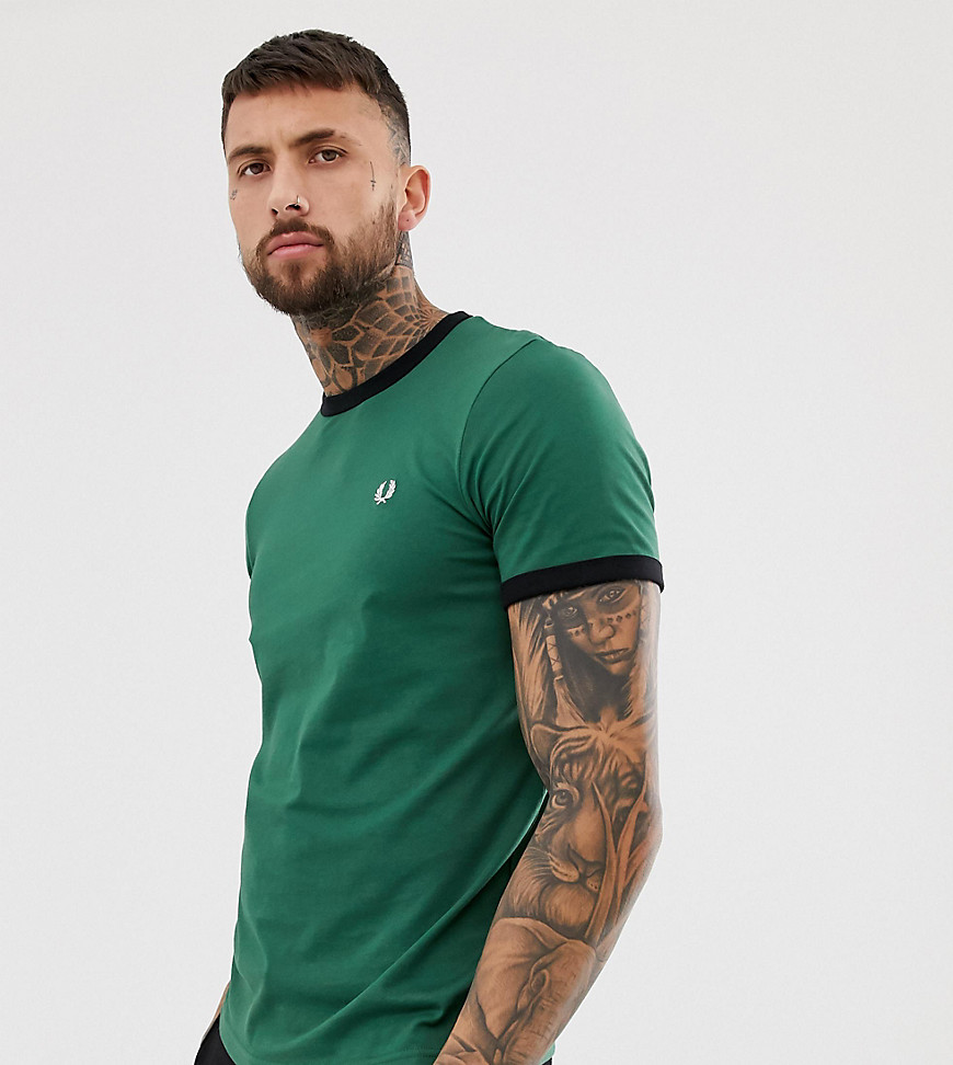 Fred Perry slim fit contrast ringer t-shirt in green Exclusive at ASOS