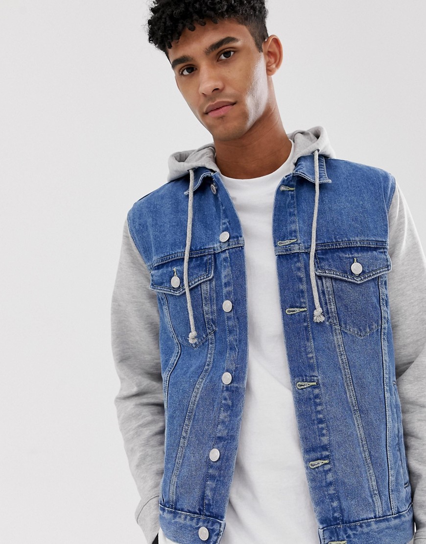 New Look denim jacket with jersey sleeves in blue