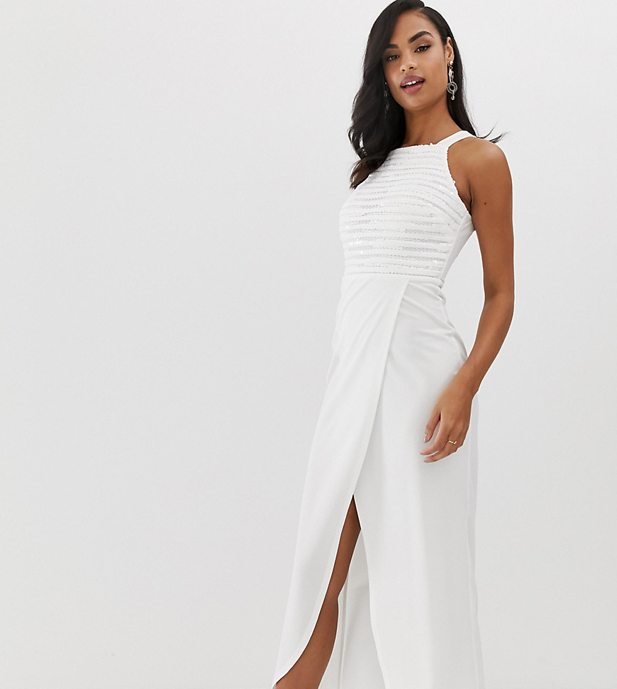 Scarlet Rocks sequin top maxi dress with wrap skirt in white