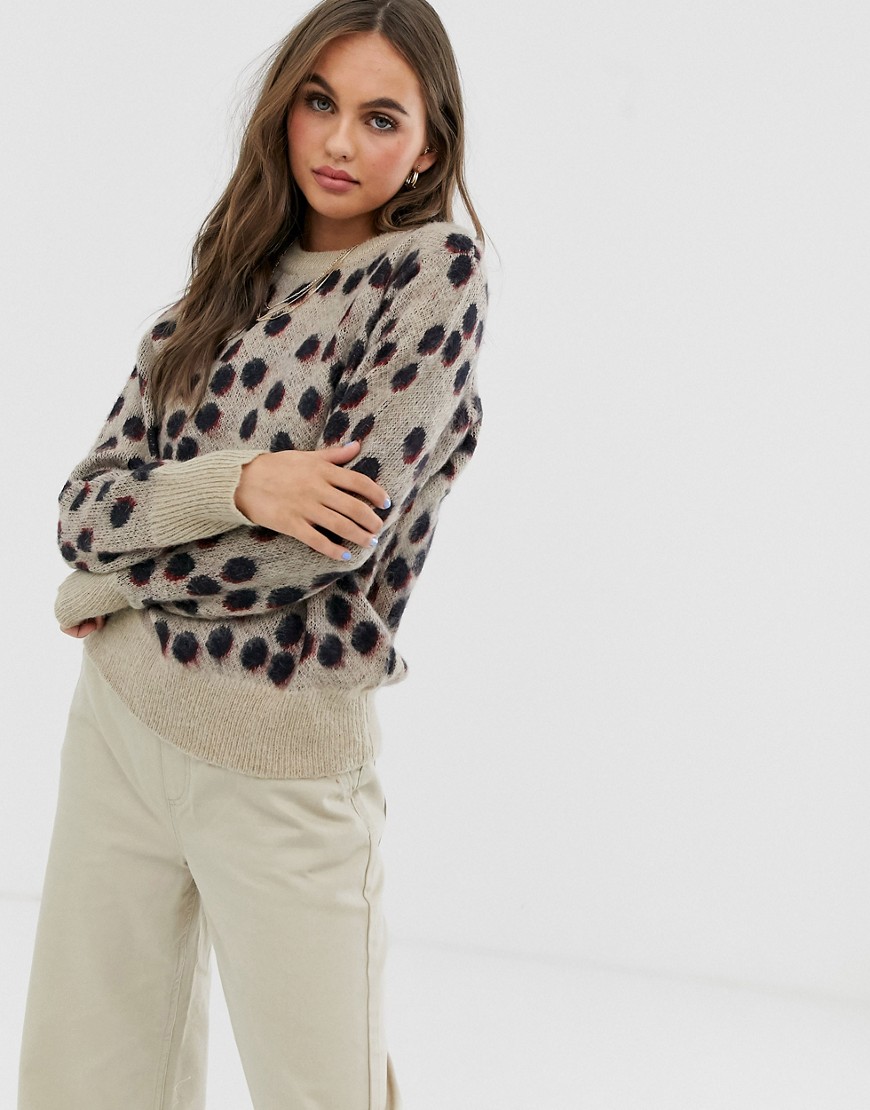 Pieces spot print knitted jumper