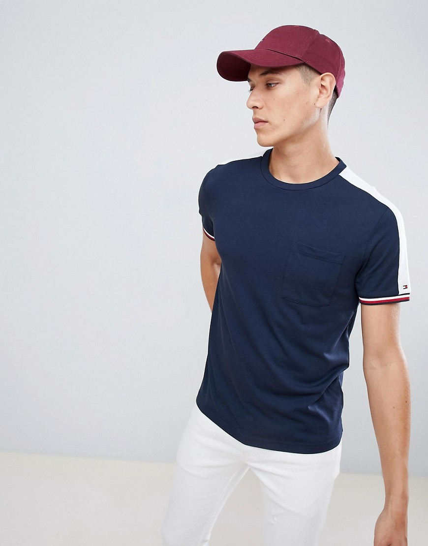 Tommy Hilfiger Sports Capsule Icon Striped Cuff T-Shirt & Sleeve Tape in Navy Marl - Navy marl