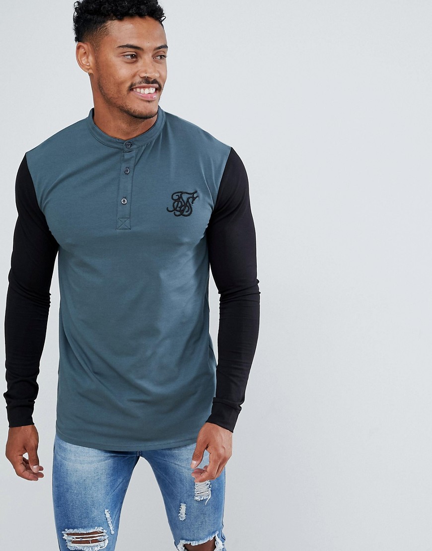 SikSilk long sleeve t-shirt in green with contrast sleeves