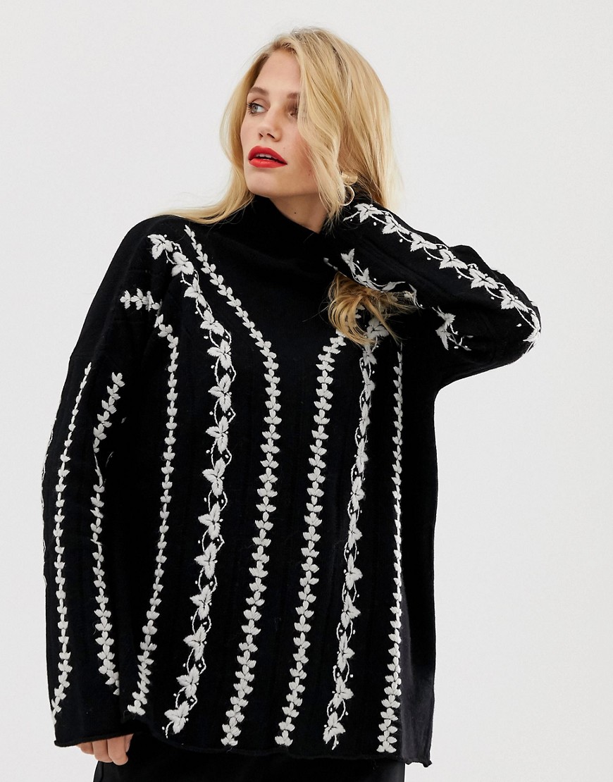 French Connection Ella whipstitch knit jumper in wool blend