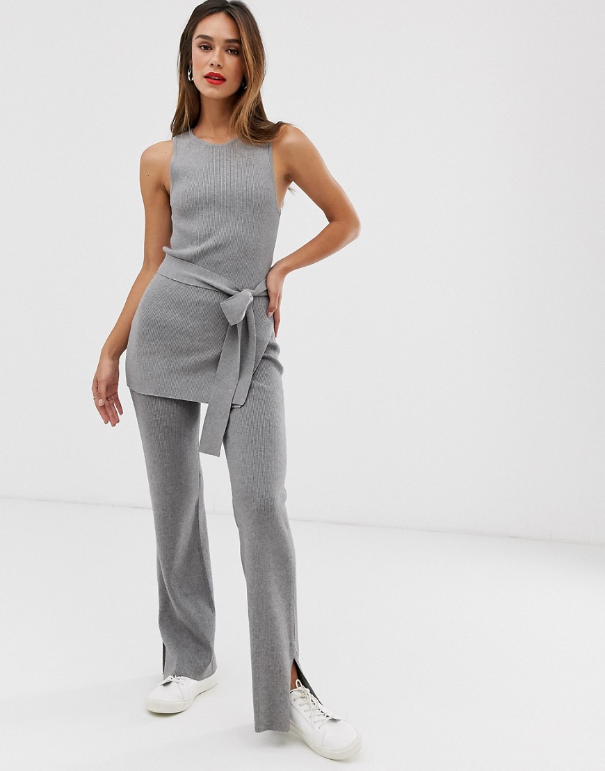 Mango ribbed trouser co ord in grey