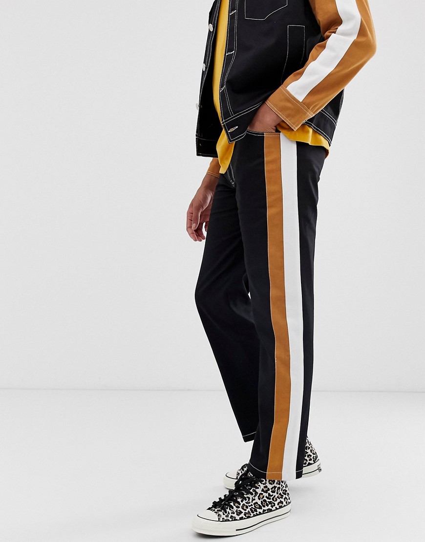 Sacred Hawk co-ord relaxed fit trousers in black with stripe detail
