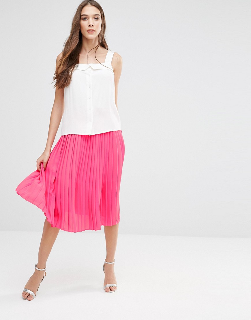 Lavand Pleated Midi Skirt In Pink - Fuxia
