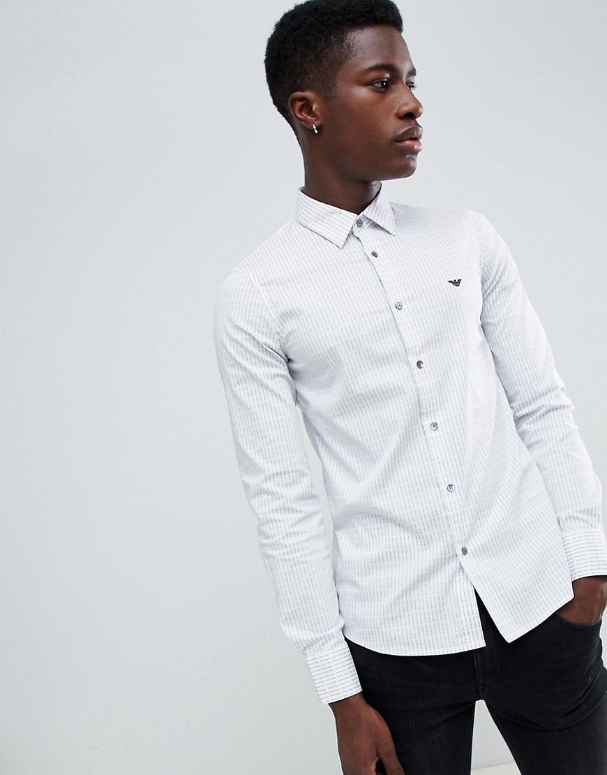 Emporio Armani slim fit all over logo print shirt in white - White