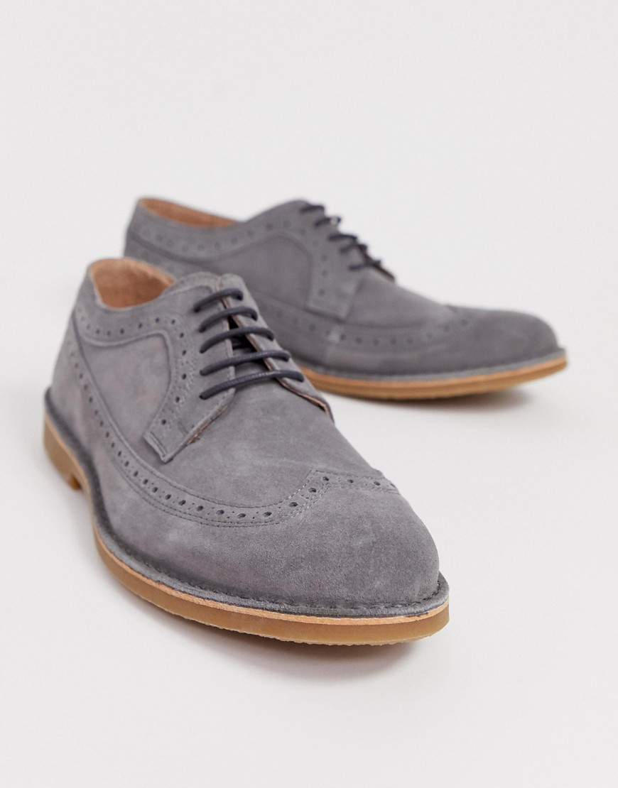 Selected homme suede brogue shoe in grey
