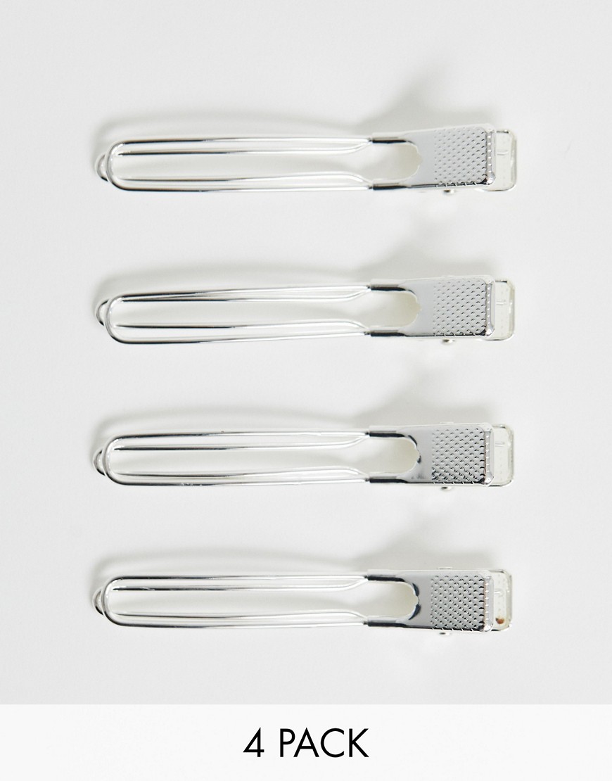 ASOS DESIGN pack of 4 metal styling clips in silver tone
