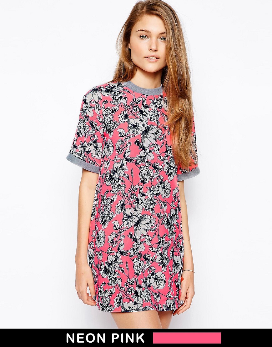 Influence | Influence Floral Print Dress With Cuffed Hem at ASOS