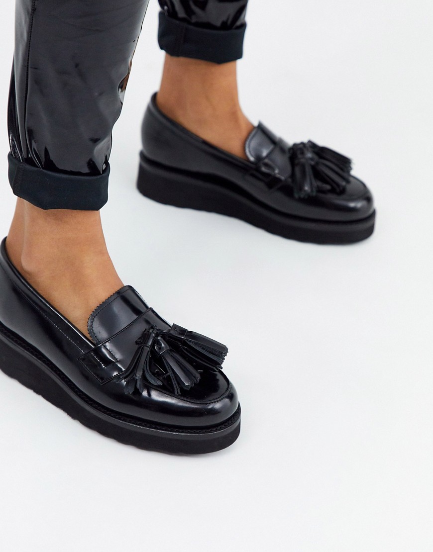 Grenson Clara flatform loafer in black leather