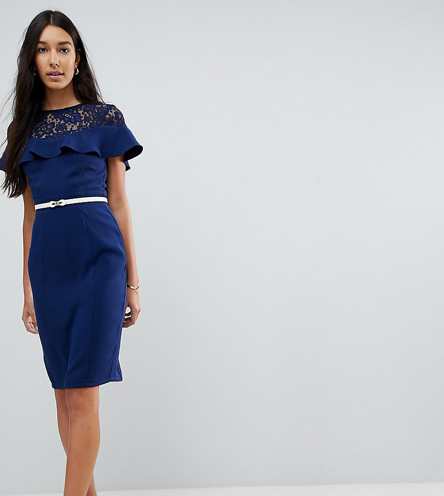 Paper Dolls Tall Lace Insert Pencil Dress With Frill Detail And Belt