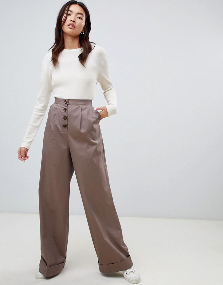 Asos Design Asos Clean Utility Pant Pants With Exposed Button-neutral