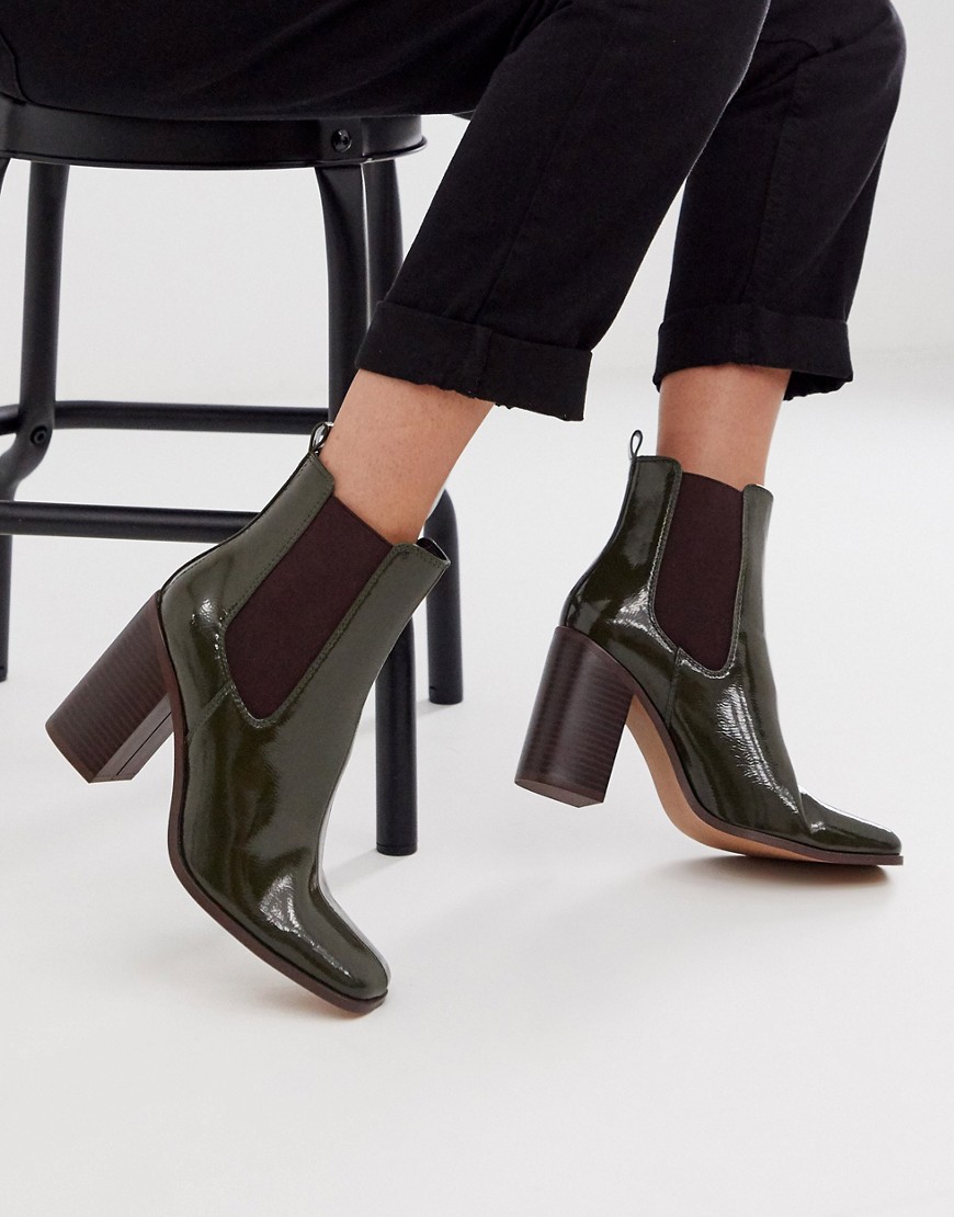 Asos Design River Heeled Chelsea Boots In Green Patent