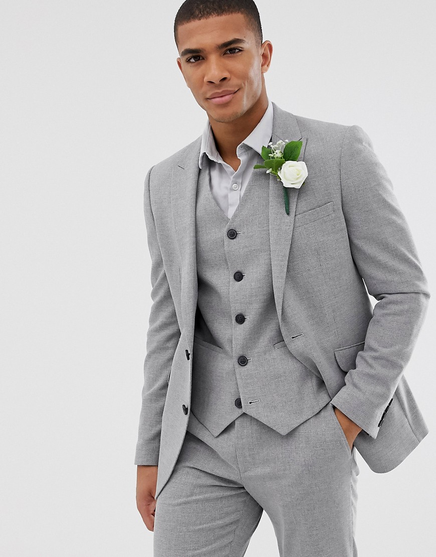 ASOS DESIGN wedding skinny suit jacket in grey twist micro texture
