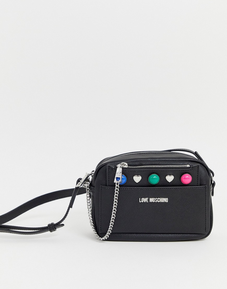 Love Moschino embellished across body bag in black