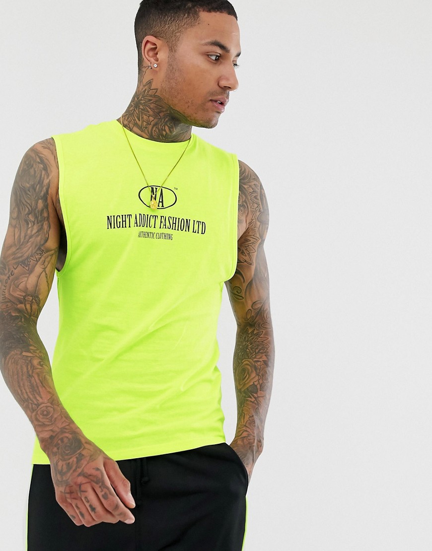 Night Addict neon yellow sleeveless t-shirt vest
