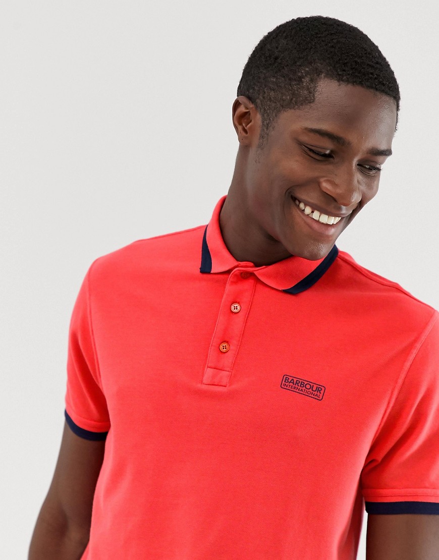 Barbour International Pinion tipped logo polo in red