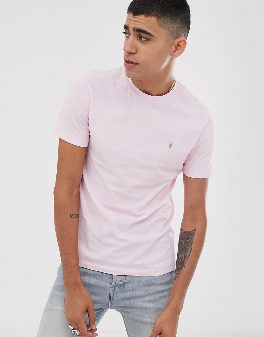 AllSaints brace t-shirt with ramskull in pink