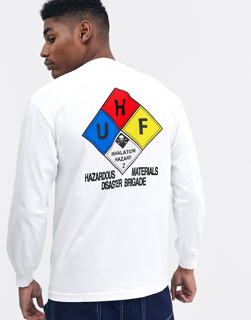 HUF Hazard long sleeve t-shirt with back print in white