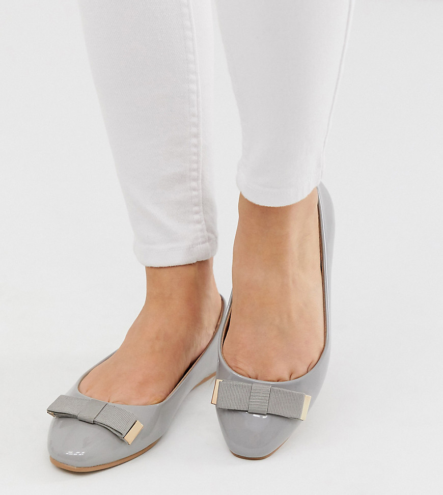 ASOS DESIGN Wide Fit Lexy bow ballet flats in grey