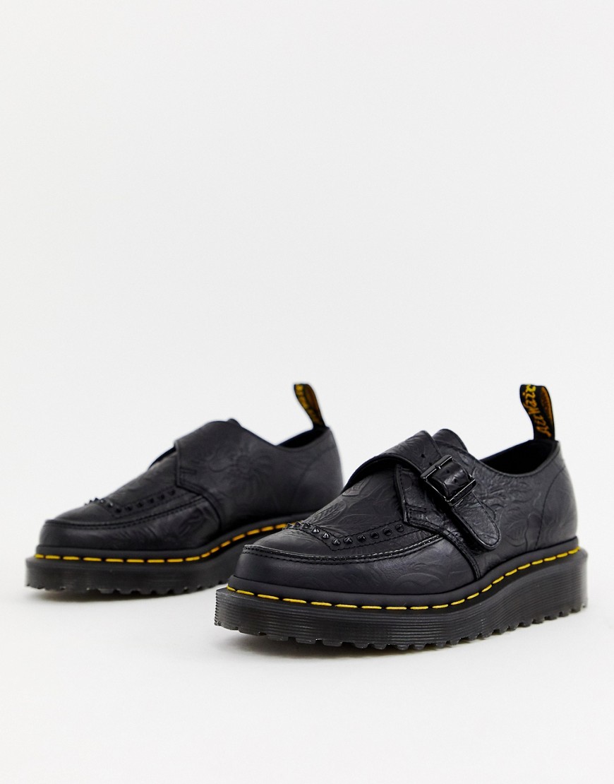 Dr Martens Ramsey II Black Embossed Leather Strap Chunky Flatform Shoes