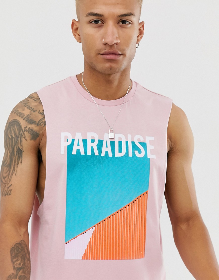 ASOS DESIGN relaxed sleeveless t-shirt with paradise print