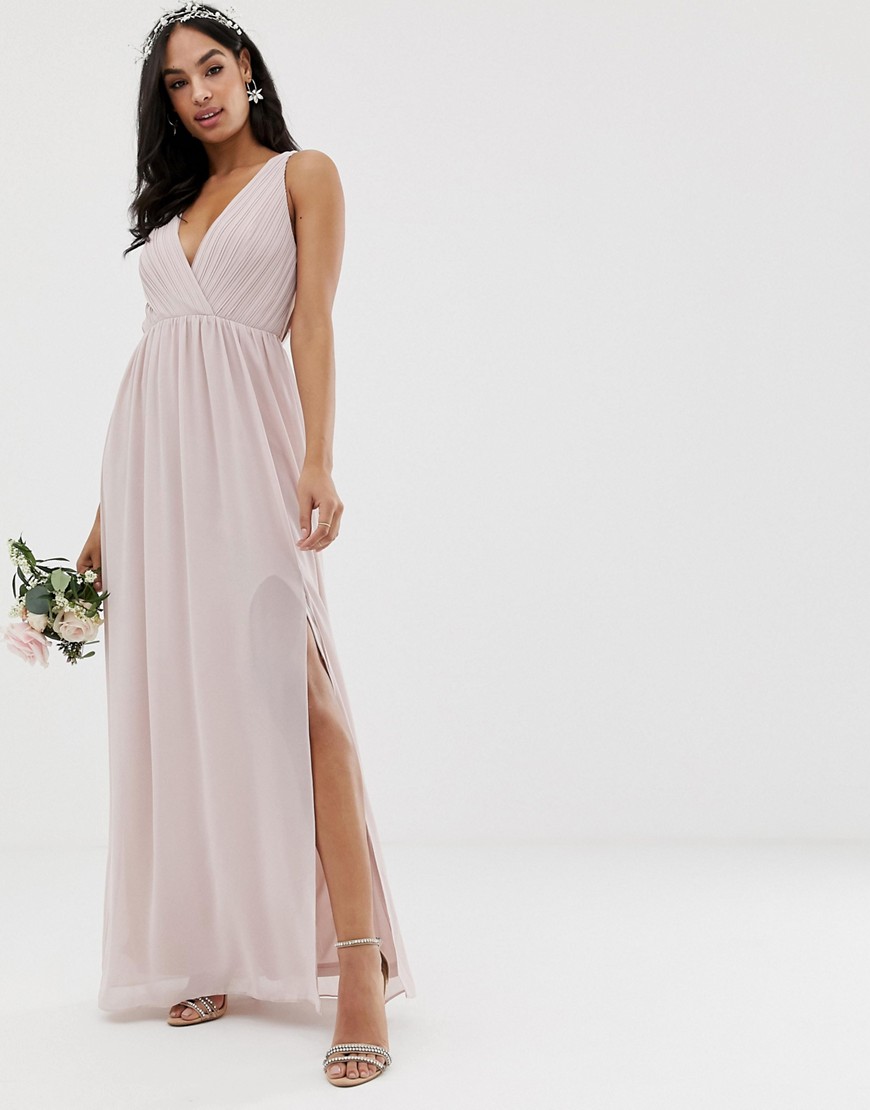 TFNC bridesmaid exclusive pleated maxi dress with back detail in taupe