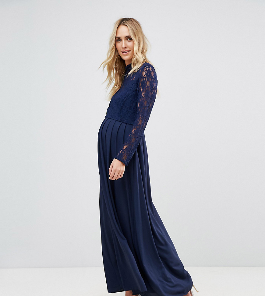 Queen Bee Maternity Over Lace Top Maxi Dress With Open Back