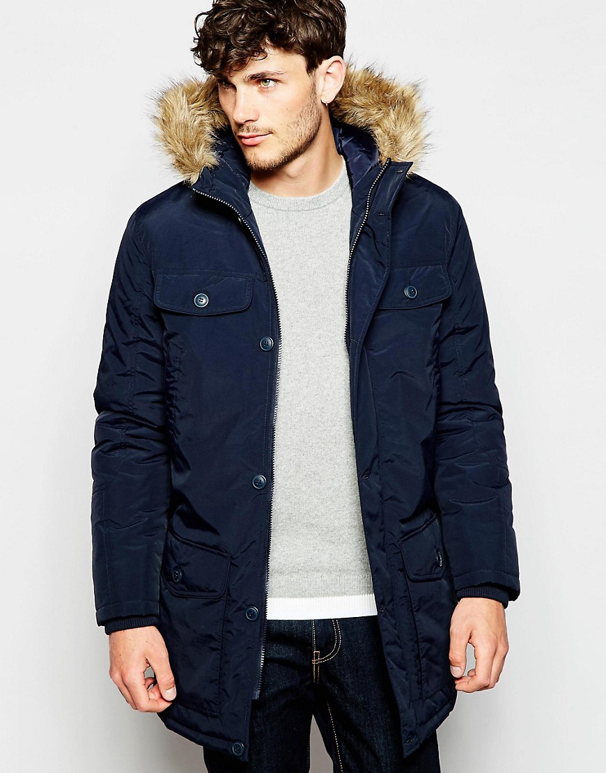 French Connection Hooded Fur Parka - Navy