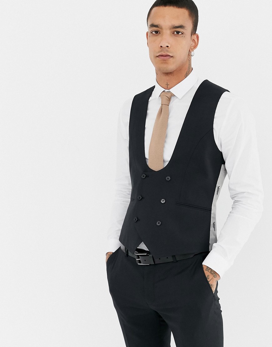 Twisted Tailor Hemmingway super skinny wool mix suit waistcoat in black