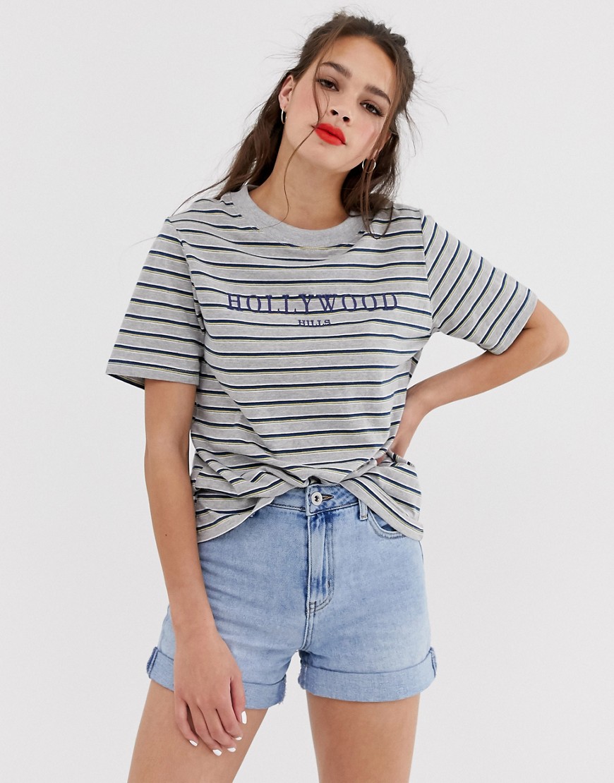Daisy Street oversized t-shirt in stripe with hollywood graphics