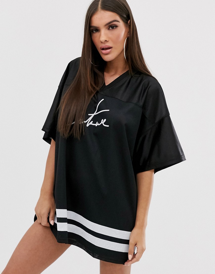The Couture Club ovesized varsity motif dress in black